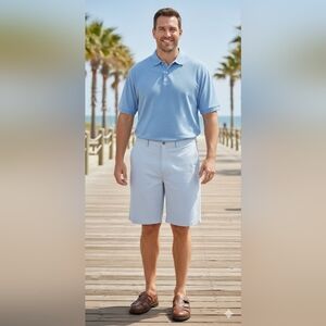 Classic Golf Sky Blue Flat Front Shorts "The Cloud" Roundtree Big Man's Sz 50×9"